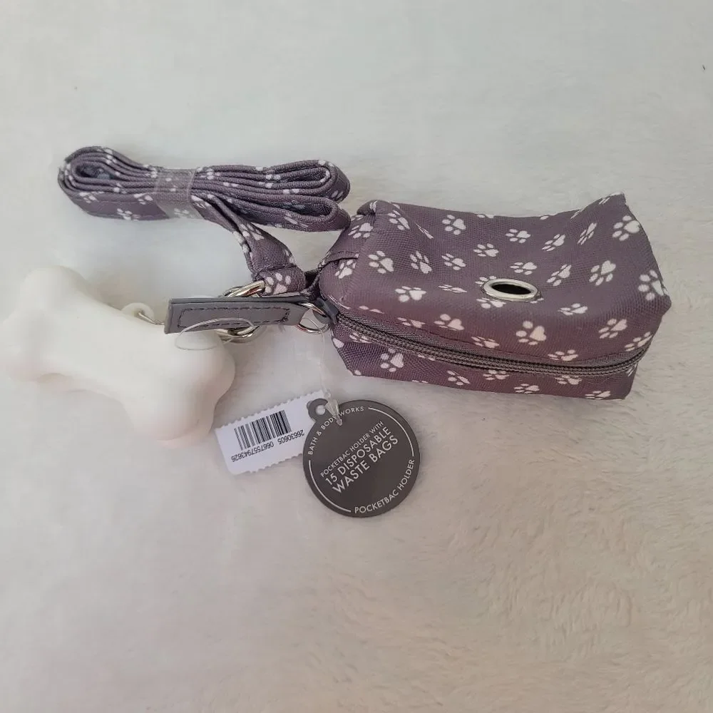 BBW Dog Bone Shaped PocketBac Holder and Paw Print Poop Bag with Lanyard New OOS